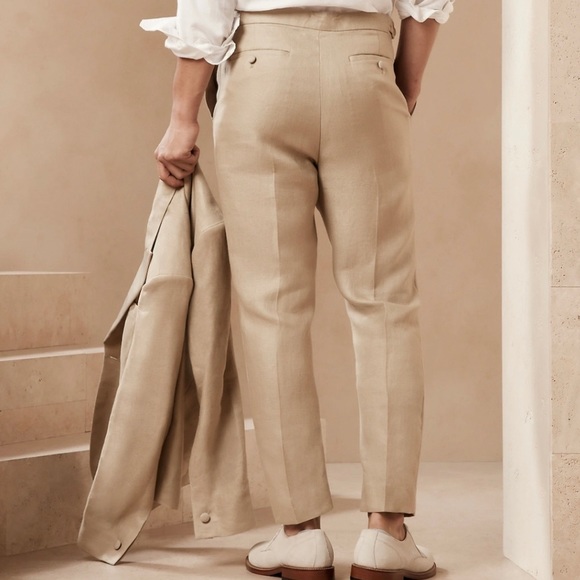 Banana Republic Irish Linen Tuxedo pants taupe 35S Bnwt - Picture 2 of 12
